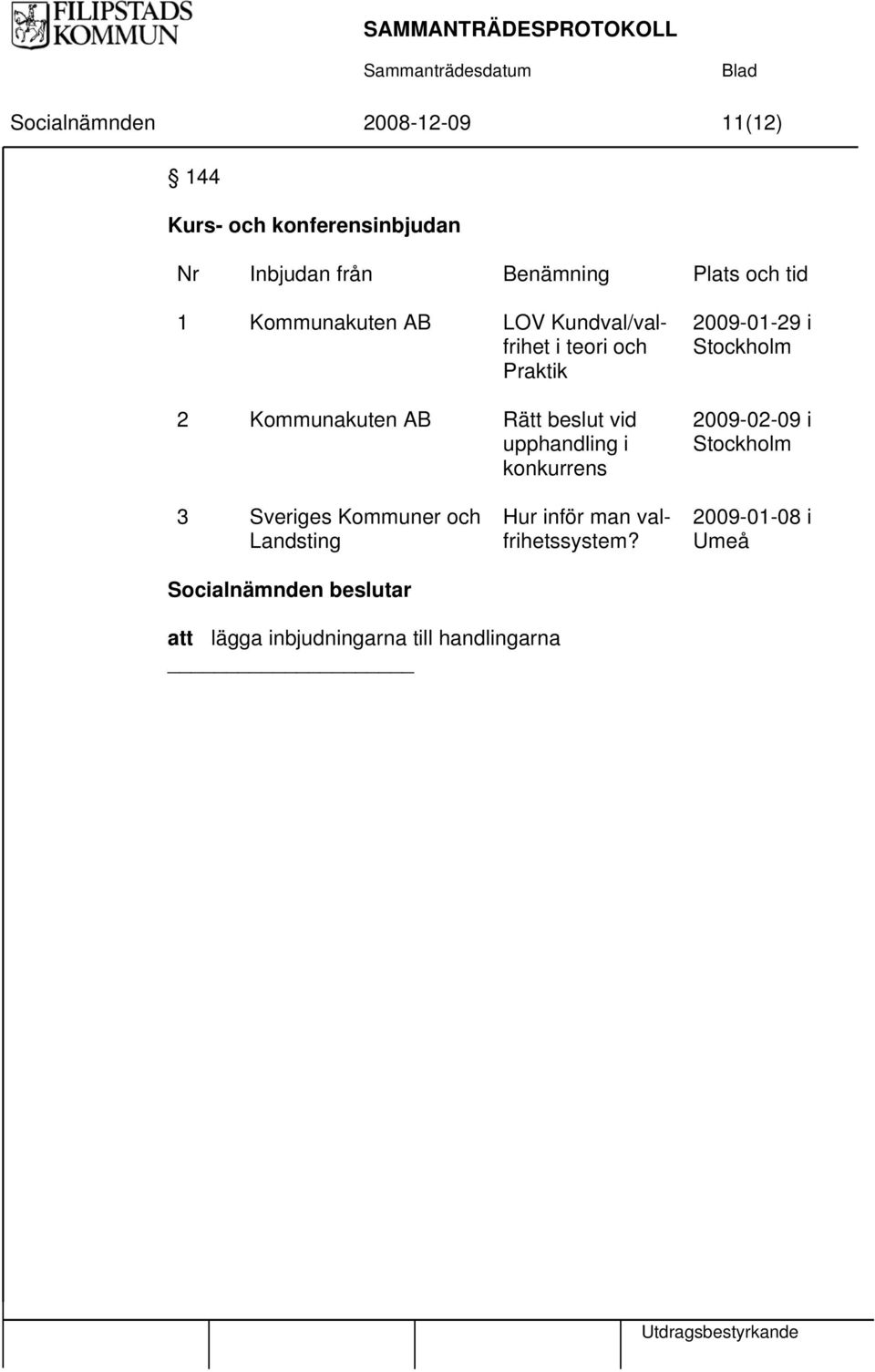 Kommunakuten AB Rätt beslut vid upphandling i konkurrens 2009-02-09 i Stockholm 3 Sveriges