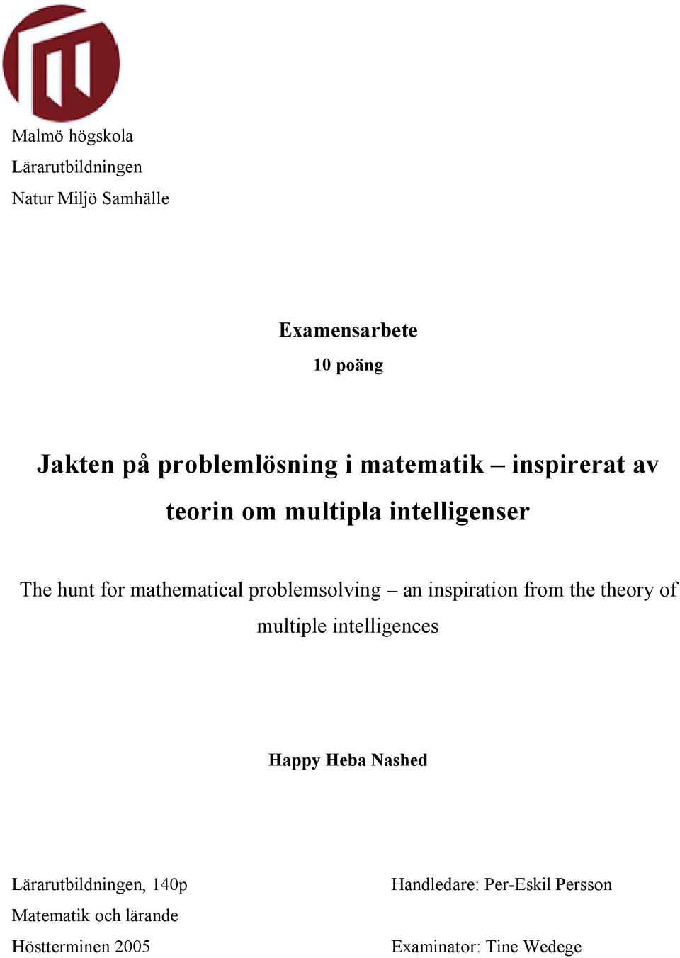 mathematical problemsolving an inspiration from the theory of multiple intelligences Happy Heba