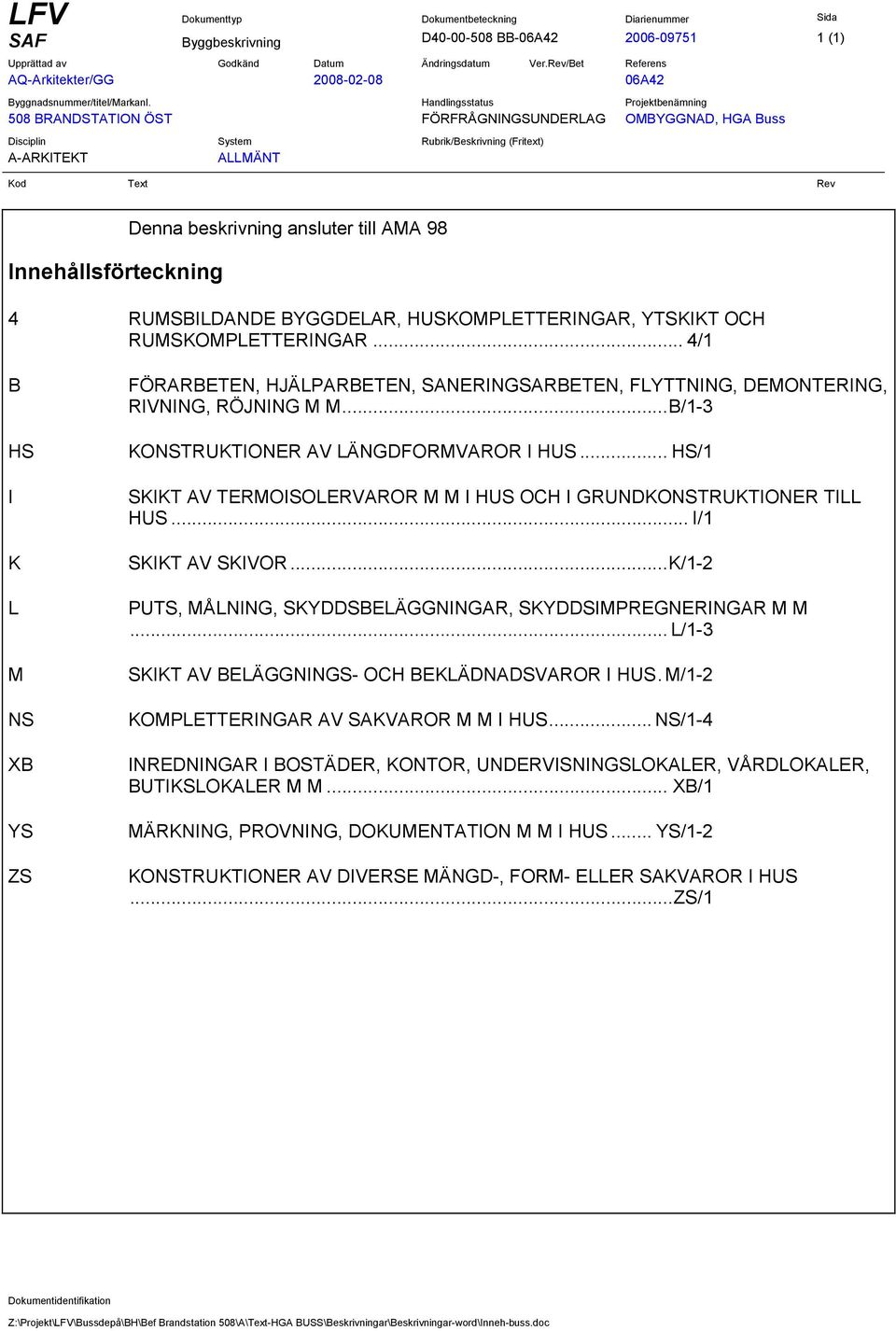 .. HS/1 SKIKT AV TERMOISOLERVAROR M M I HUS OCH I GRUNDKONSTRUKTIONER TILL HUS... I/1 SKIKT AV SKIVOR... K/1-2 PUTS, MÅLNING, SKYDDSBELÄGGNINGAR, SKYDDSIMPREGNERINGAR M M.