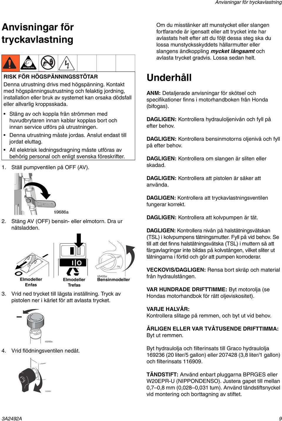 Stäng av och koppla från strömmen med huvudbrytaren innan kablar kopplas bort och innan service utförs på utrustningen. Denna utrustning måste jordas. Anslut endast till jordat eluttag.