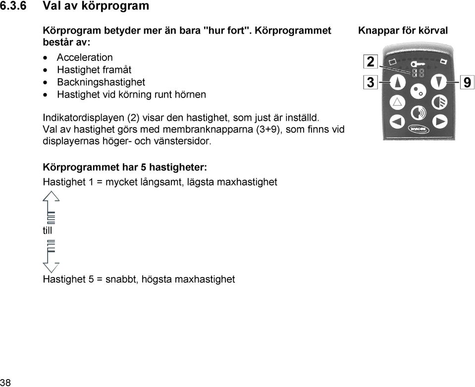 körval Indikatordisplayen (2) visar den hastighet, som just är inställd.