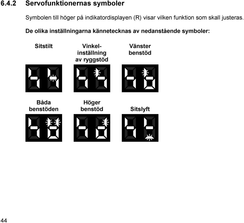 De olika inställningarna kännetecknas av nedanstående symboler: