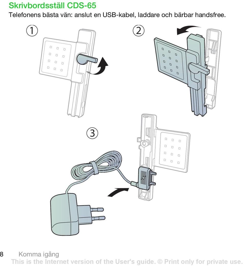 en USB-kabel, laddare och