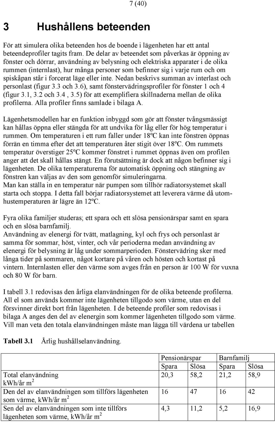 och om spiskåpan står i forcerat läge eller inte. Nedan beskrivs summan av interlast och personlast (figur 3.3 och 3.6), samt fönstervädringsprofiler för fönster 1 och 4 (figur 3.1, 3.2 och 3.4, 3.