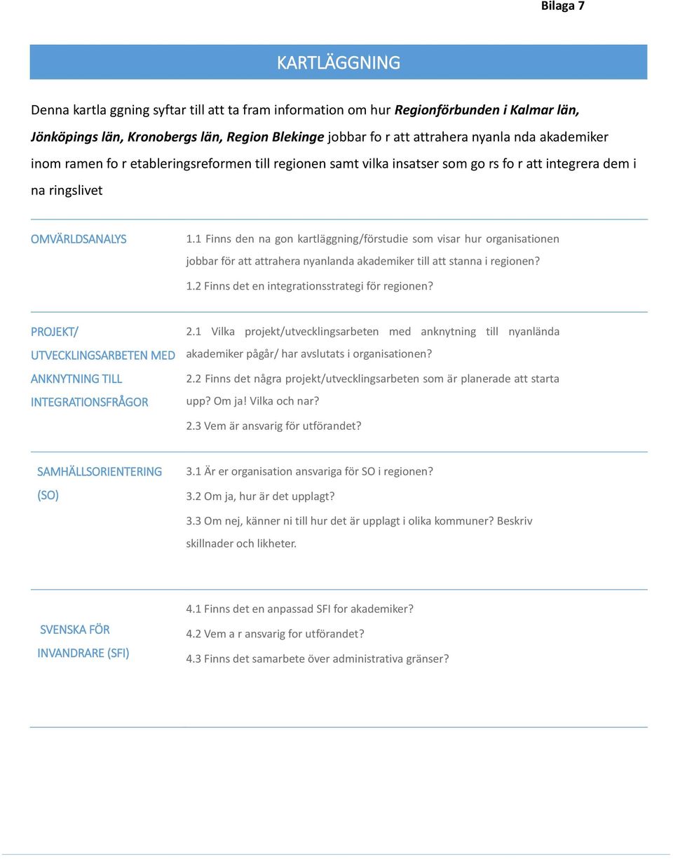 1 Finns den na gon kartläggning/förstudie som visar hur organisationen jobbar för att attrahera nyanlanda akademiker till att stanna i regionen? 1.2 Finns det en integrationsstrategi för regionen?