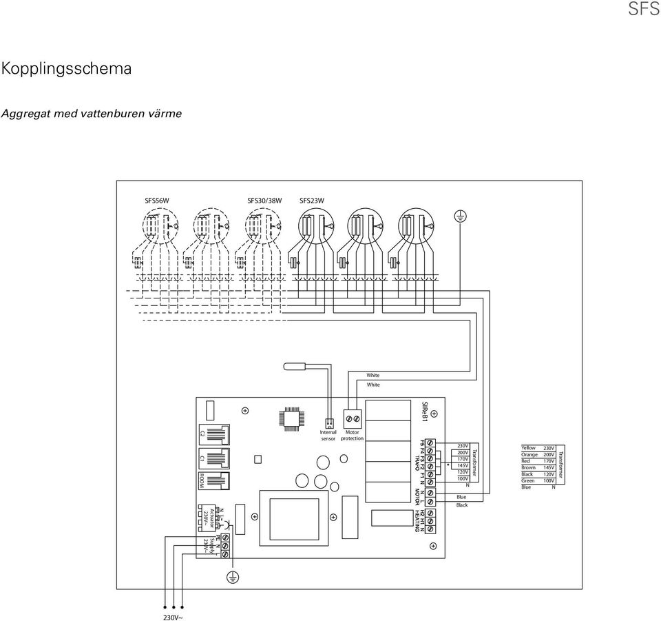 Transformer 230V 200V 170V 145V 120V 100V Yellow Orange Red Brown