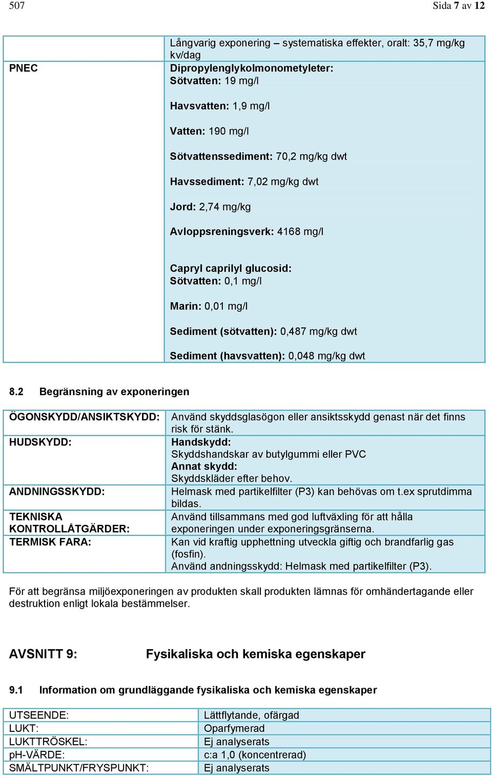 Sediment (havsvatten): 0,048 mg/kg dwt 8.