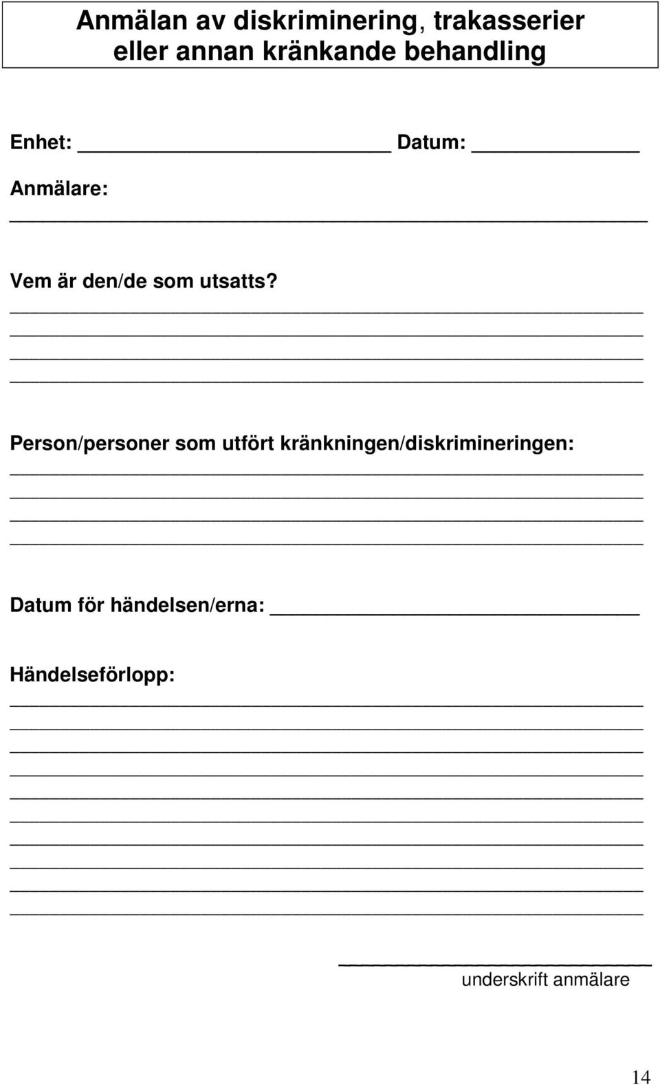 Person/personer som utfört kränkningen/diskrimineringen: