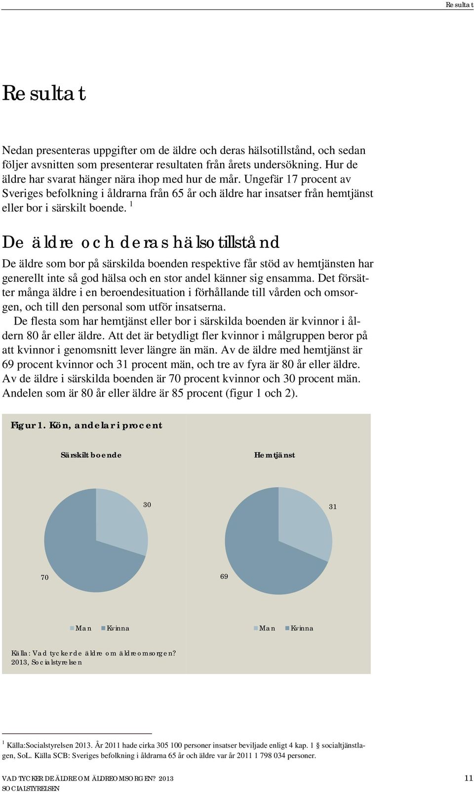 1 De äldre och deras hälsotillstånd De äldre som bor på särskilda boenden respektive får stöd av hemtjänsten har generellt inte så god hälsa och en stor andel känner sig ensamma.