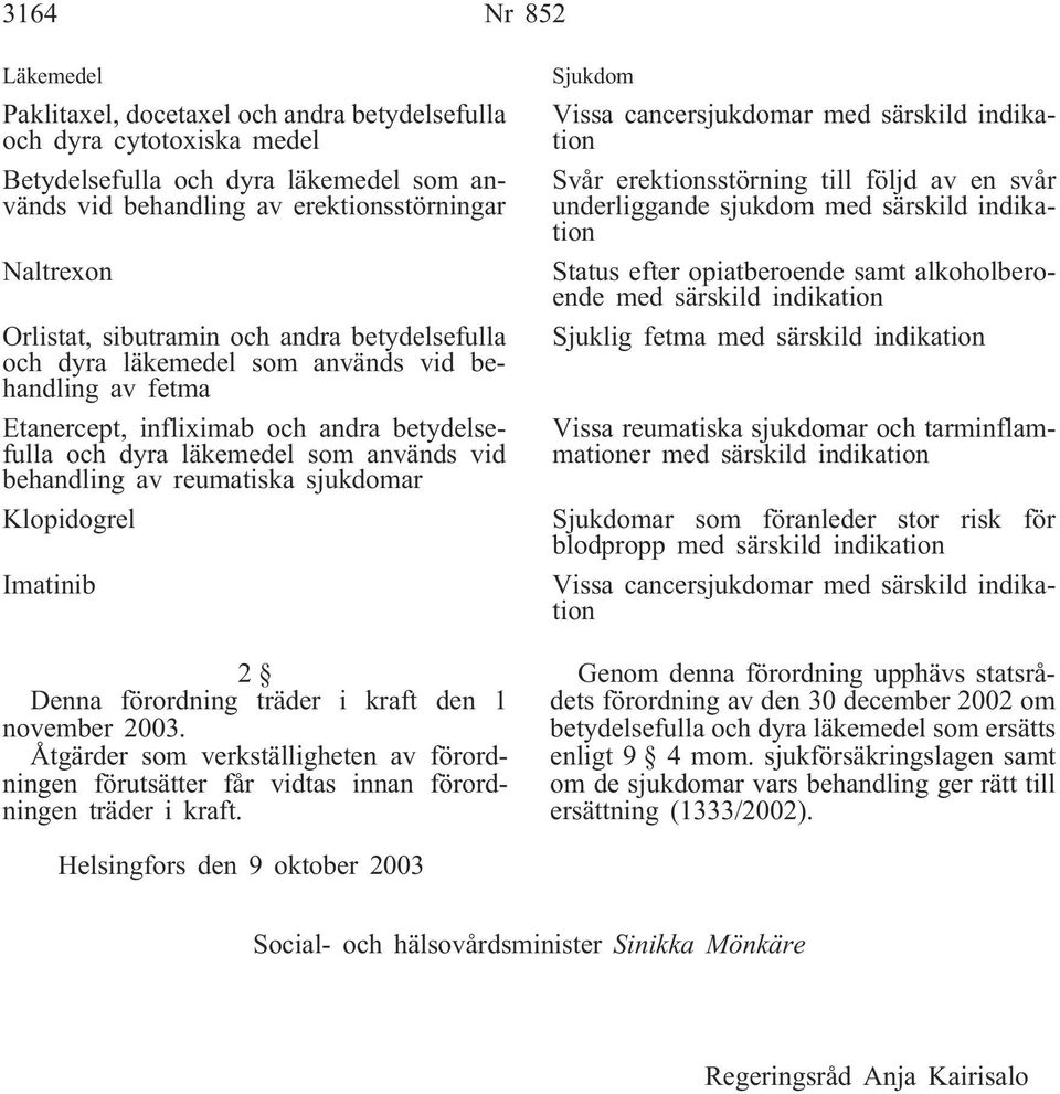 sjukdomar Sjukdom Vissa cancersjukdomar med särskild indikation Svår erektionsstörning till följd av en svår underliggande sjukdom med särskild indikation Status efter opiatberoende samt