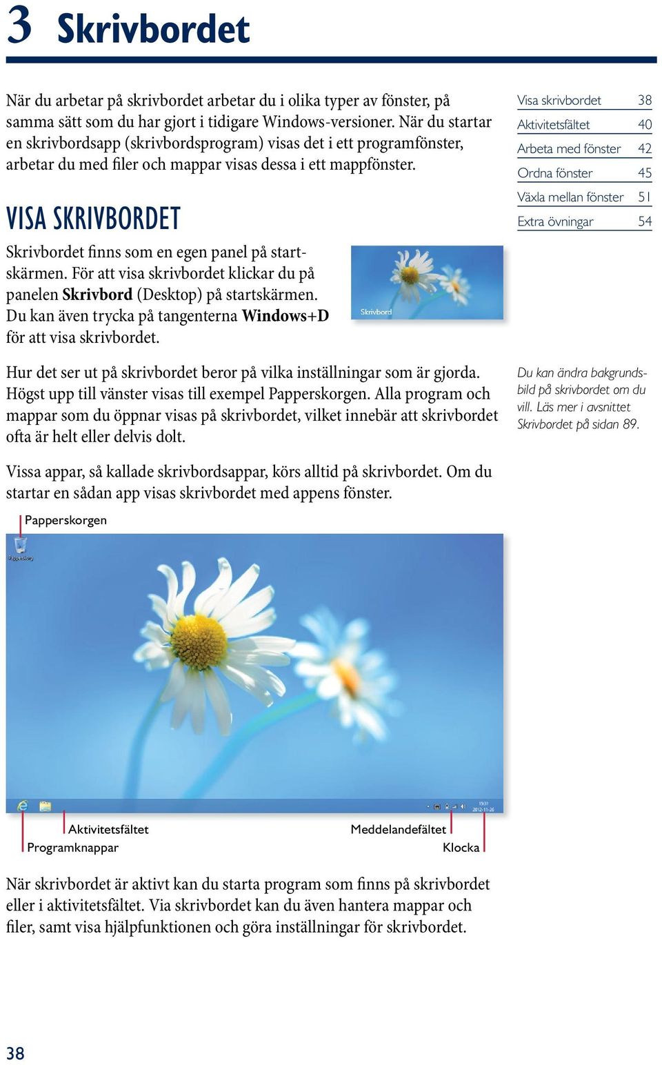 visa skrivbordet Skrivbordet finns som en egen panel på start - skärm en. För att visa skrivbordet klickar du på panelen Skrivbord (Desktop) på startskärmen.