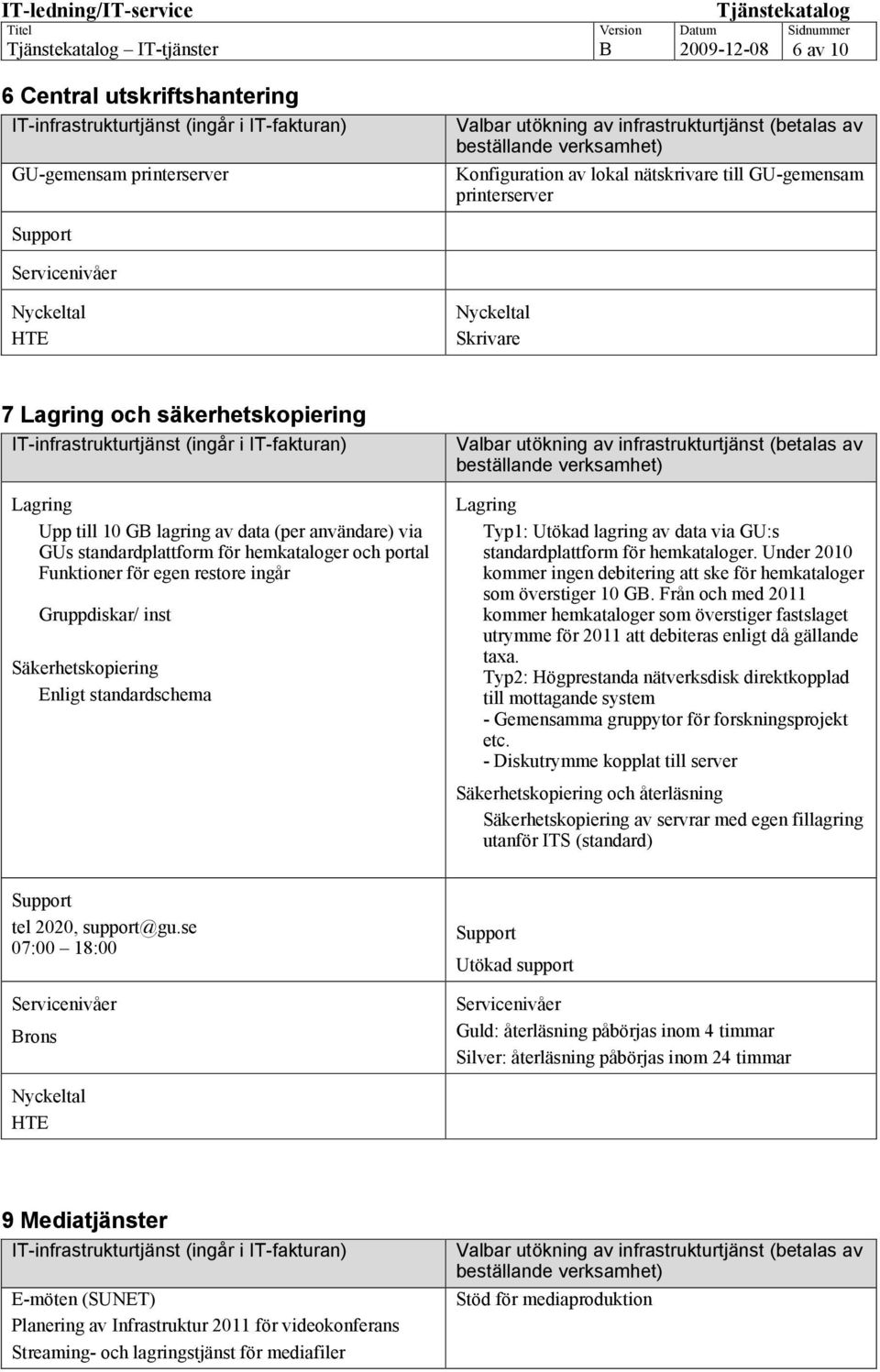 standardschema Lagring Typ1: Utökad lagring av data via GU:s standardplattform för hemkataloger. Under 2010 kommer ingen debitering att ske för hemkataloger som överstiger 10 G.