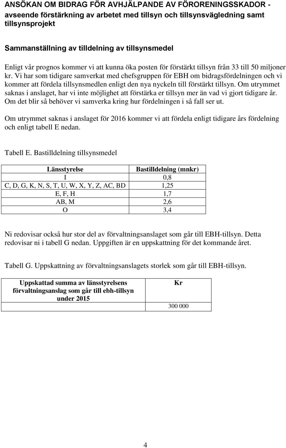 Vi har som tidigare samverkat med chefsgruppen för EBH om bidragsfördelningen och vi kommer att fördela tillsynsmedlen enligt den nya nyckeln till förstärkt tillsyn.