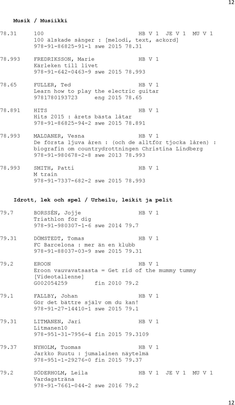 891 HITS HB V 1 Hits 2015 : årets bästa låtar 978-91-86825-94-2 swe 2015 78.891 78.