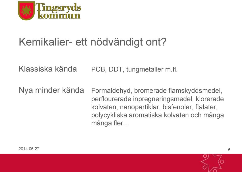 perflourerade inpregneringsmedel, klorerade kolväten, nanopartiklar,