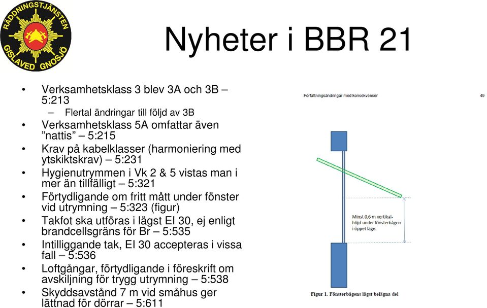 utrymning 5:323 (figur) Takfot ska utföras i lägst EI 30, ej enligt brandcellsgräns för Br 5:535 Intilliggande tak, EI 30 accepteras i vissa fall