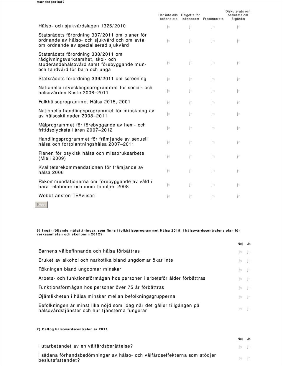 och sjukvård och om avtal om ordnande av specialiserad sjukvård Statsrådets förordning 338/2011 om rådgivningsverksamhet, skol- och studerandehälsovård samt förebyggande munoch tandvård för barn och