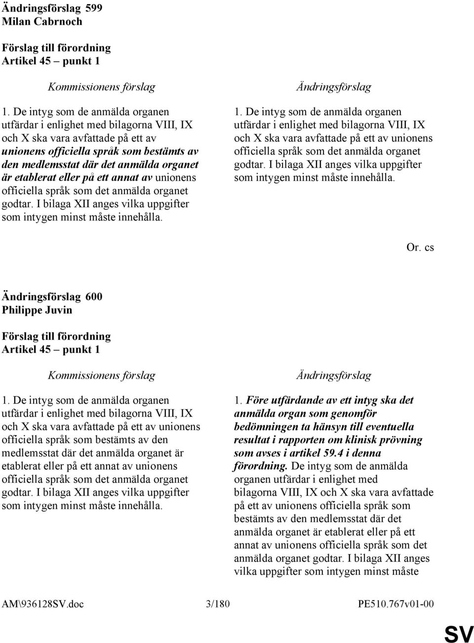 etablerat eller på ett annat av unionens officiella språk som det anmälda organet godtar. I bilaga XII anges vilka uppgifter som intygen minst måste innehålla. 1.