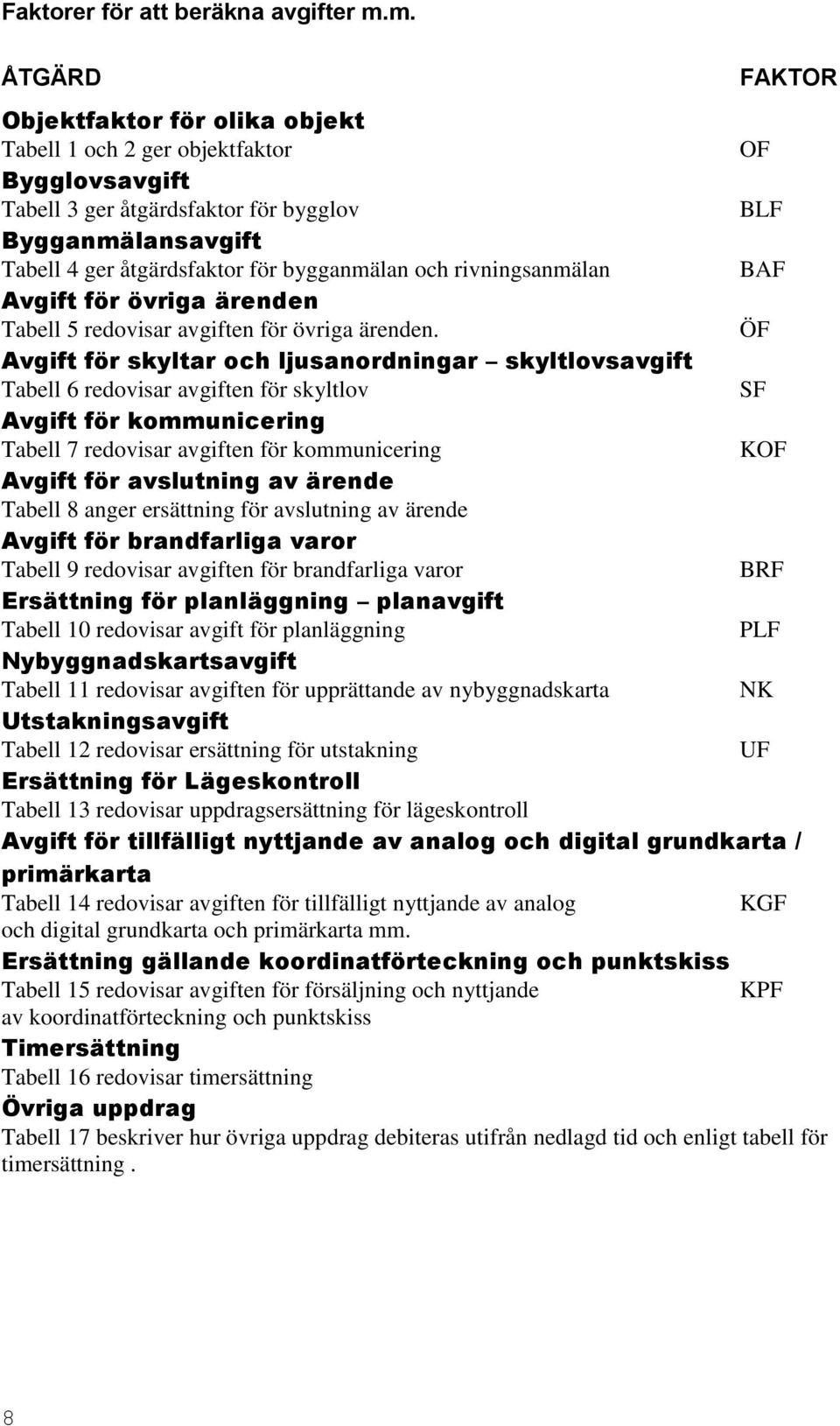 bygganmälan och rivningsanmälan BAF Avgift för övriga ärenden Tabell 5 redovisar avgiften för övriga ärenden.