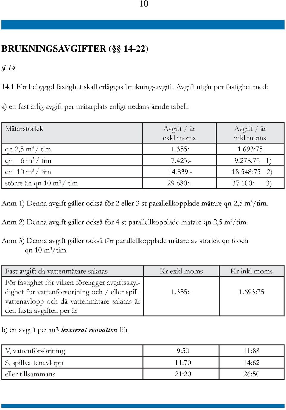 693:75 qn 6 m 3 / tim 7.423:- 9.278:75 1) qn 10 m 3 / tim 14.839:- 18.548:75 2) större än qn 10 m 3 / tim 29.680:- 37.