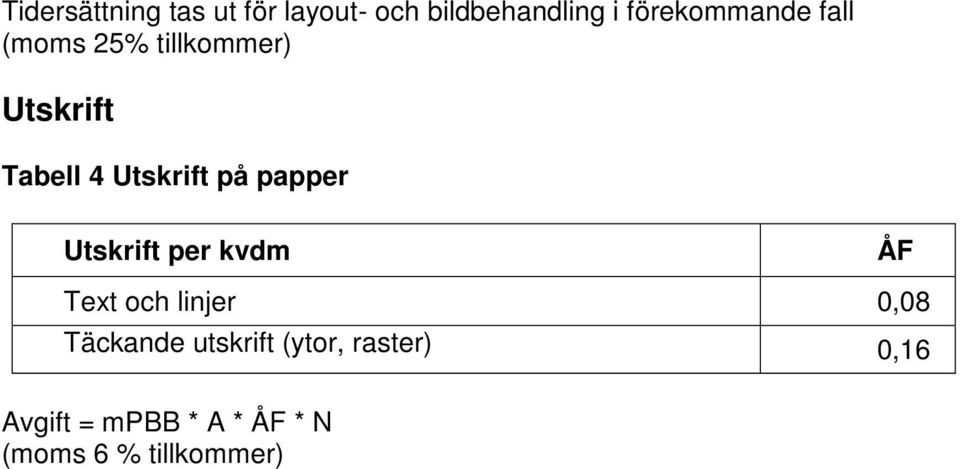 Utskrift på papper Utskrift per kvdm ÅF Text och linjer 0,08