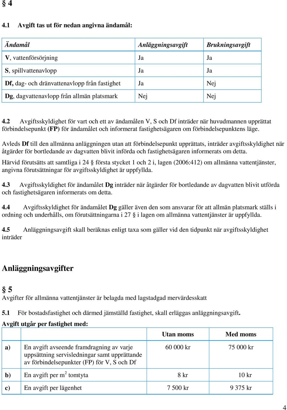 2 Avgiftsskyldighet för vart och ett av ändamålen V, S och Df inträder när huvudmannen upprättat förbindelsepunkt (FP) för ändamålet och informerat fastighetsägaren om förbindelsepunktens läge.