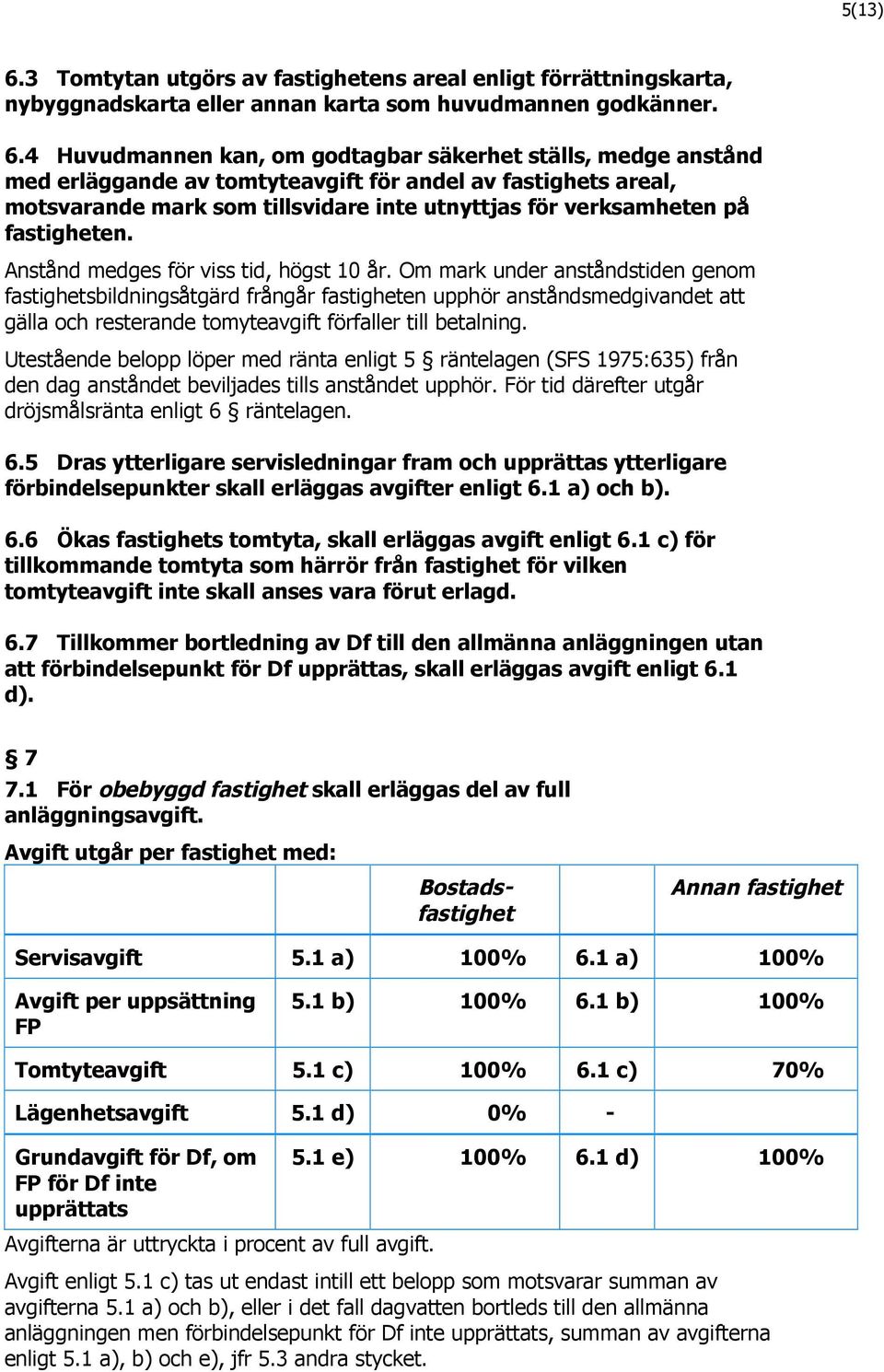 4 Huvudmannen kan, om godtagbar säkerhet ställs, medge anstånd med erläggande av tomtyteavgift för andel av fastighets areal, motsvarande mark som tillsvidare inte utnyttjas för verksamheten på