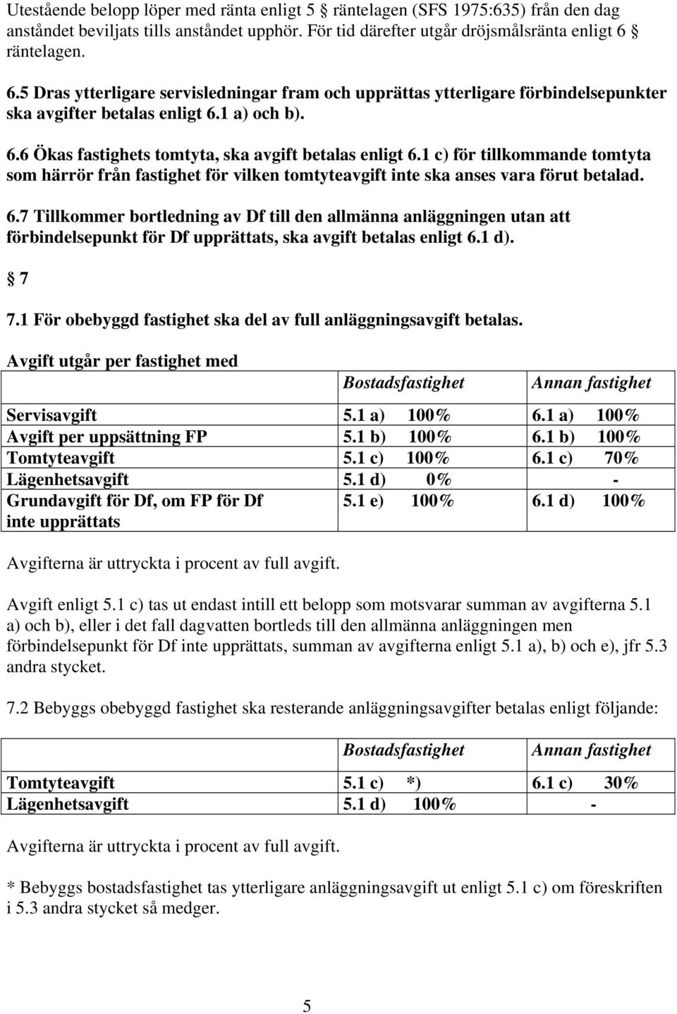 1 c) för tillkommande tomtyta som härrör från fastighet för vilken tomtyteavgift inte ska anses vara förut betalad. 6.