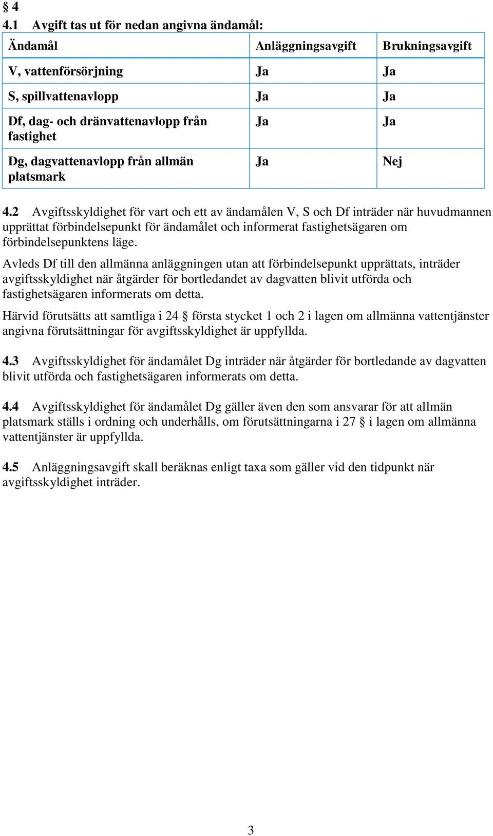 2 Avgiftsskyldighet för vart och ett av ändamålen V, S och Df inträder när huvudmannen upprättat förbindelsepunkt för ändamålet och informerat fastighetsägaren om förbindelsepunktens läge.