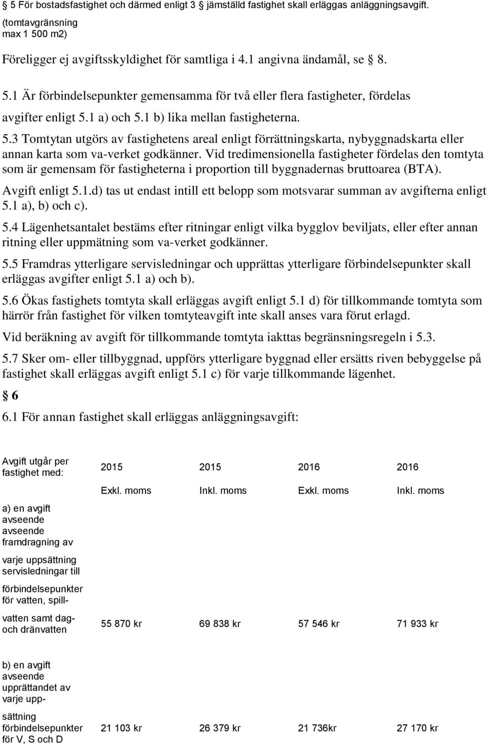 Vid tredimensionella fastigheter fördelas den tomtyta som är gemensam för fastigheterna i proportion till byggnadernas bruttoarea (BTA). Avgift enligt 5.1.