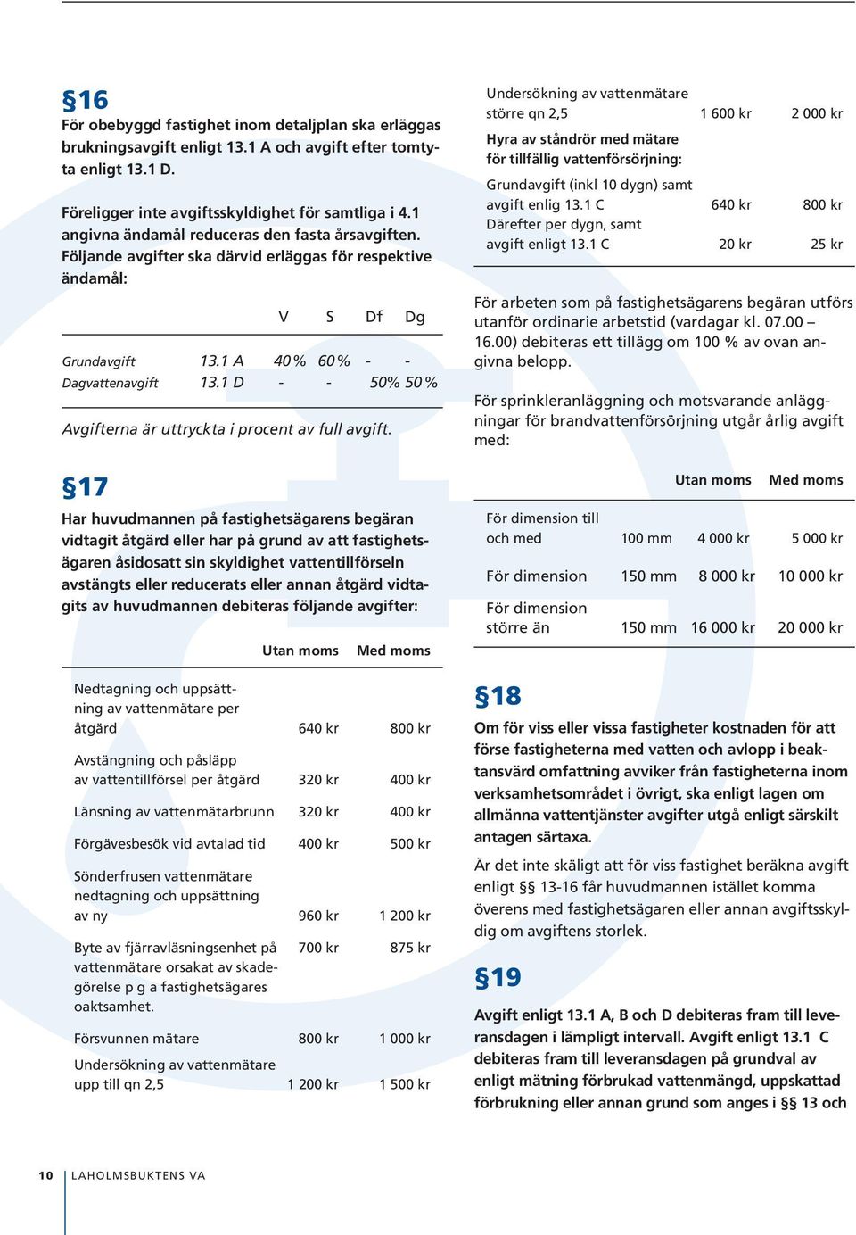 1 D - - 50% 50 % Avgifterna är uttryckta i procent av full avgift.