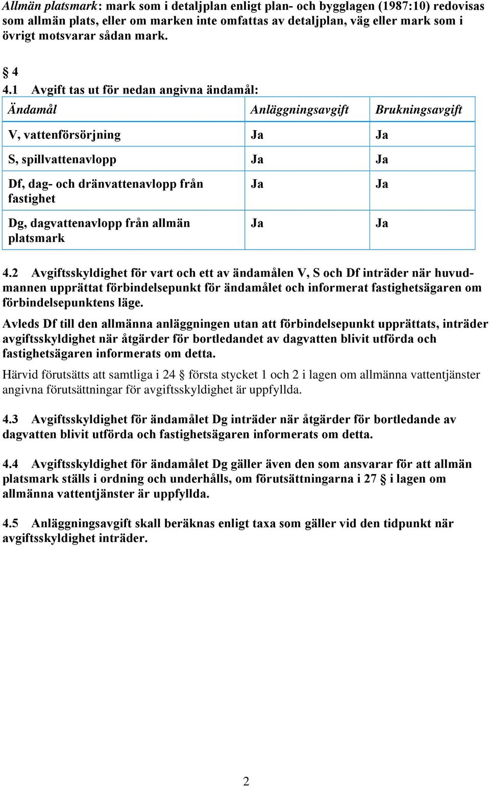 dagvattenavlopp från allmän platsmark Ja Ja Ja Ja 4.