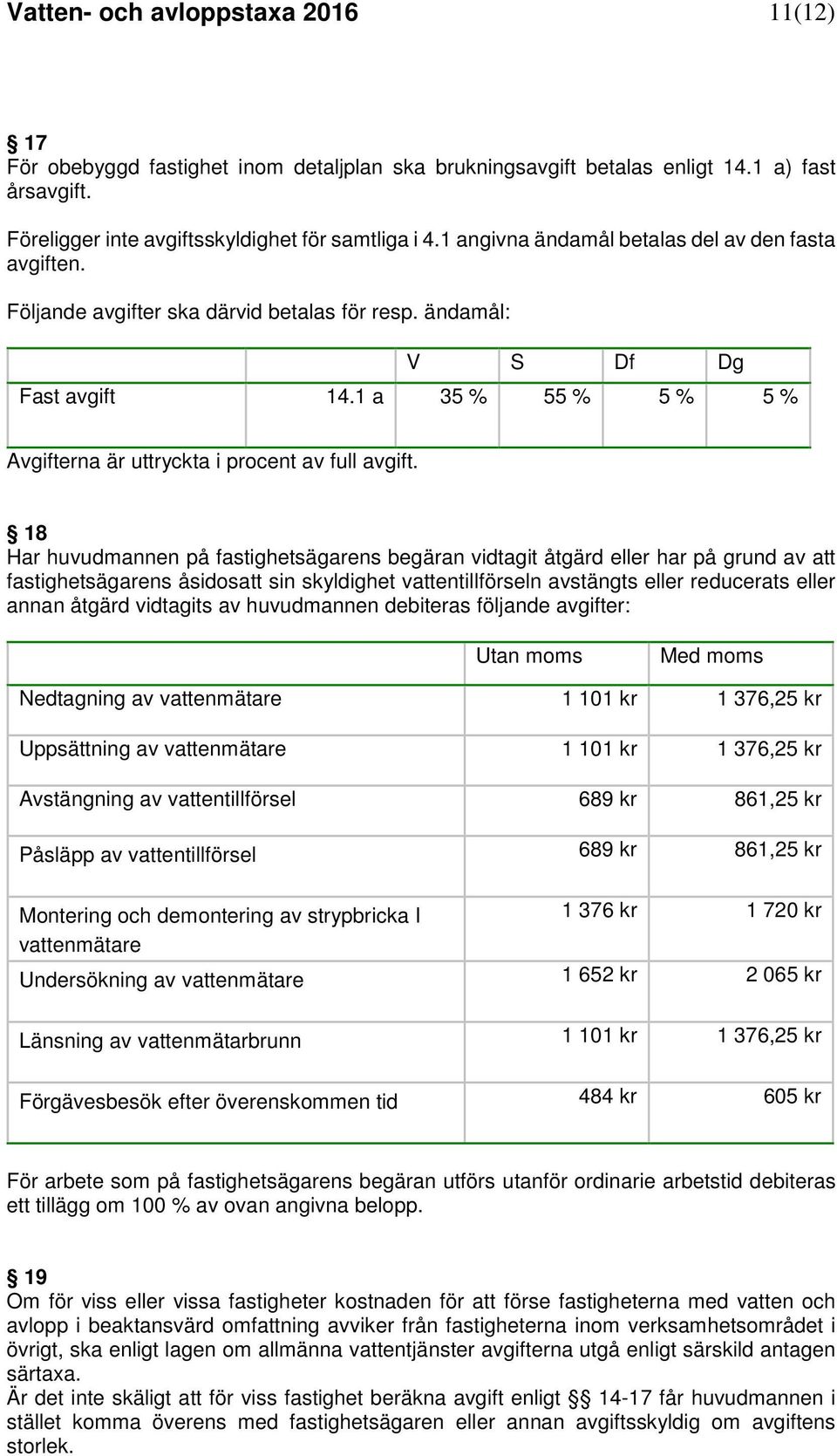 1 a 35 % 55 % 5 % 5 % Avgifterna är uttryckta i procent av full avgift.