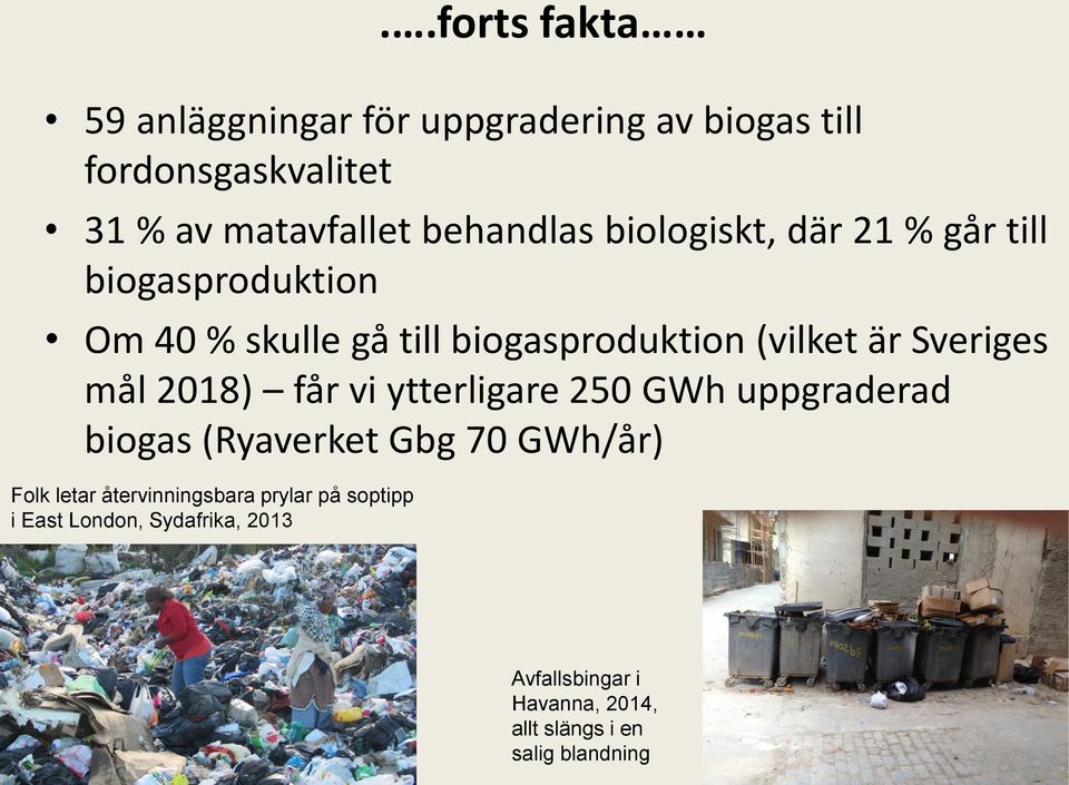 Sveriges mål 2018) får vi ytterligare 250 GWh uppgraderad biogas (Ryaverket Gbg 70 GWh/år) Folk letar