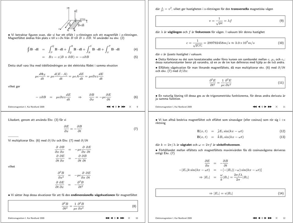 () B dl = Z Q P B dl + Z R Q R B dl + Z S R Z P B dl + B dl (4) S = B (B + B) = B (5) Detta skall vara lika med tidsförändringen av det elektriska flödet i samma ekvation vilket ger µɛ dφ d( A) = µɛ
