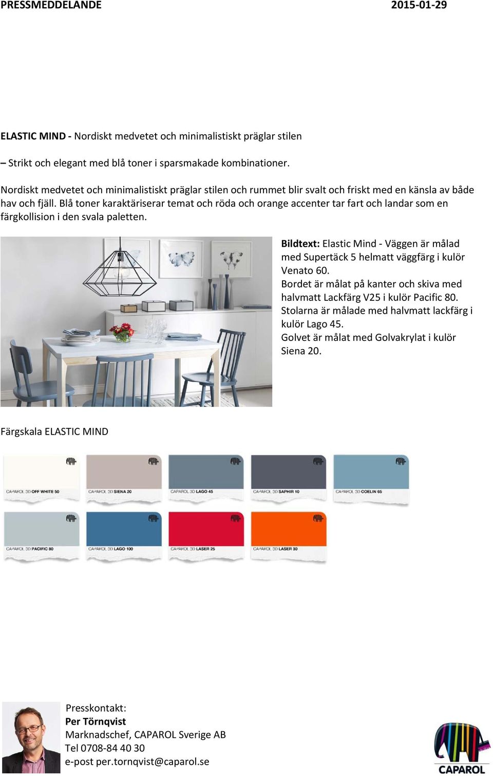 Blå toner karaktäriserar temat och röda och orange accenter tar fart och landar som en färgkollision i den svala paletten.