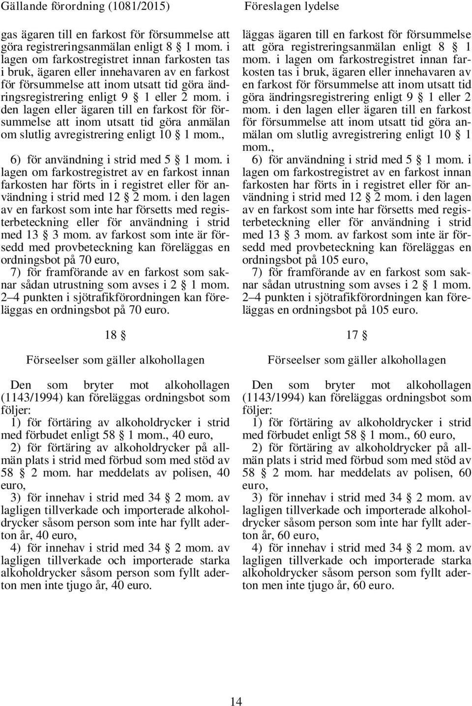 i den lagen eller ägaren till en farkost för försummelse att inom utsatt tid göra anmälan om slutlig avregistrering enligt 10 1 mom., 6) för användning i strid med 5 1 mom.