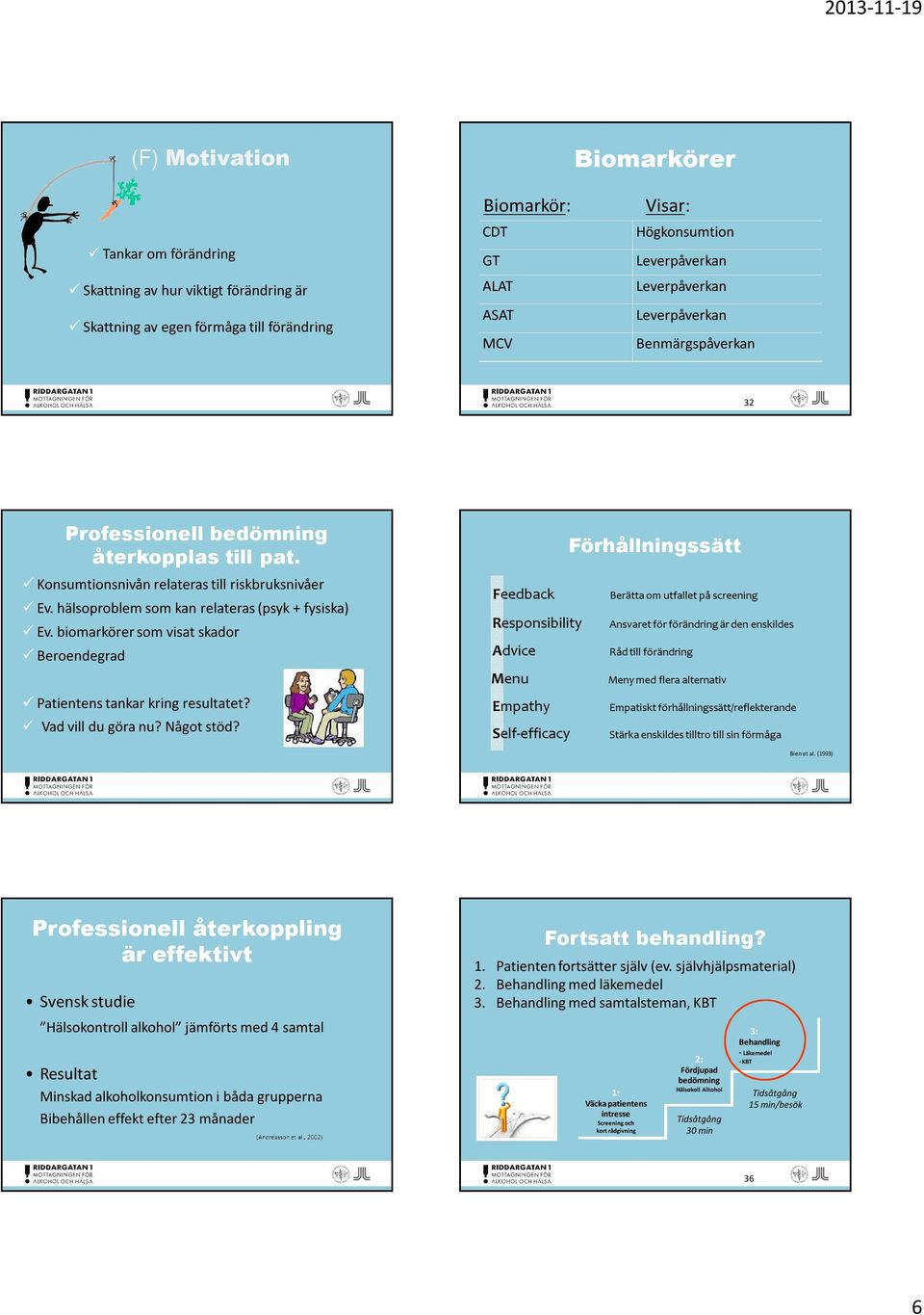 biomarkörer som visat skador Beroendegrad Patientens tankar kring resultatet? Vad vill du göra nu? Något stöd?