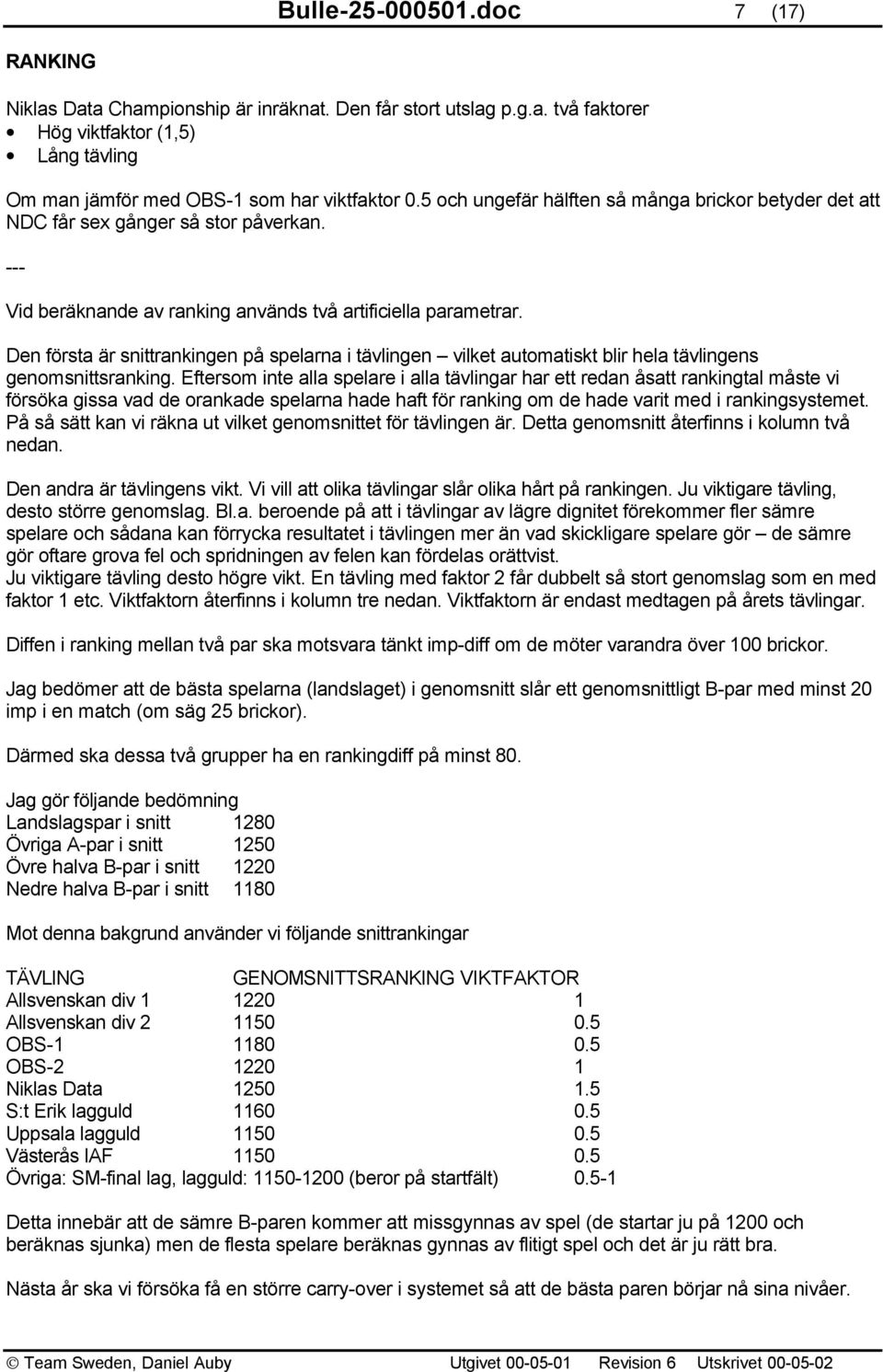 Den första är snittrankingen på spelarna i tävlingen vilket automatiskt blir hela tävlingens genomsnittsranking.