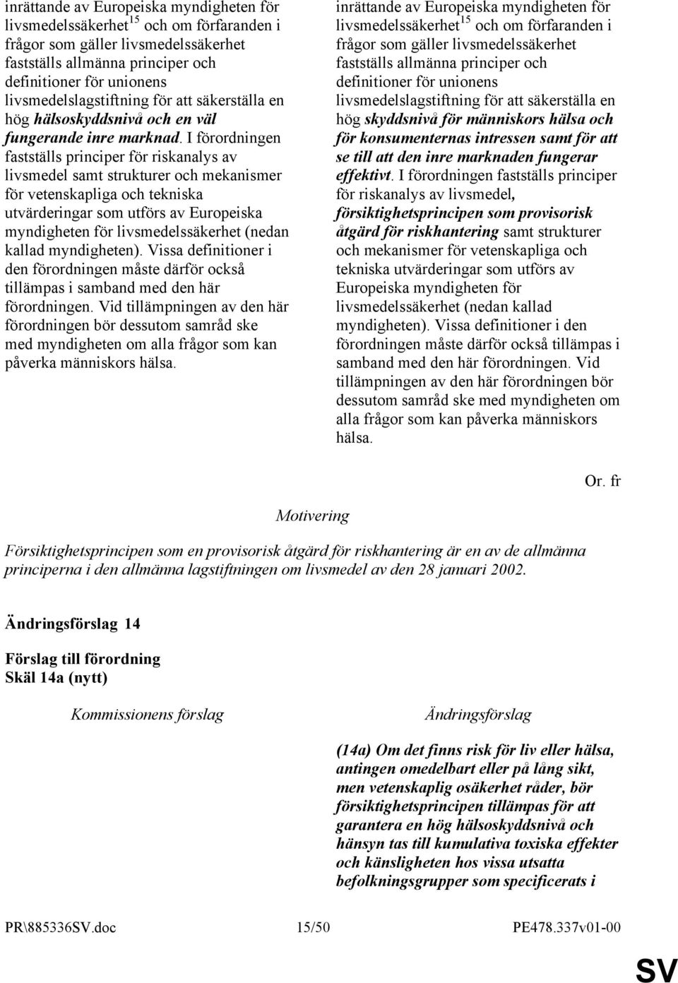 I förordningen fastställs principer för riskanalys av livsmedel samt strukturer och mekanismer för vetenskapliga och tekniska utvärderingar som utförs av Europeiska myndigheten för livsmedelssäkerhet