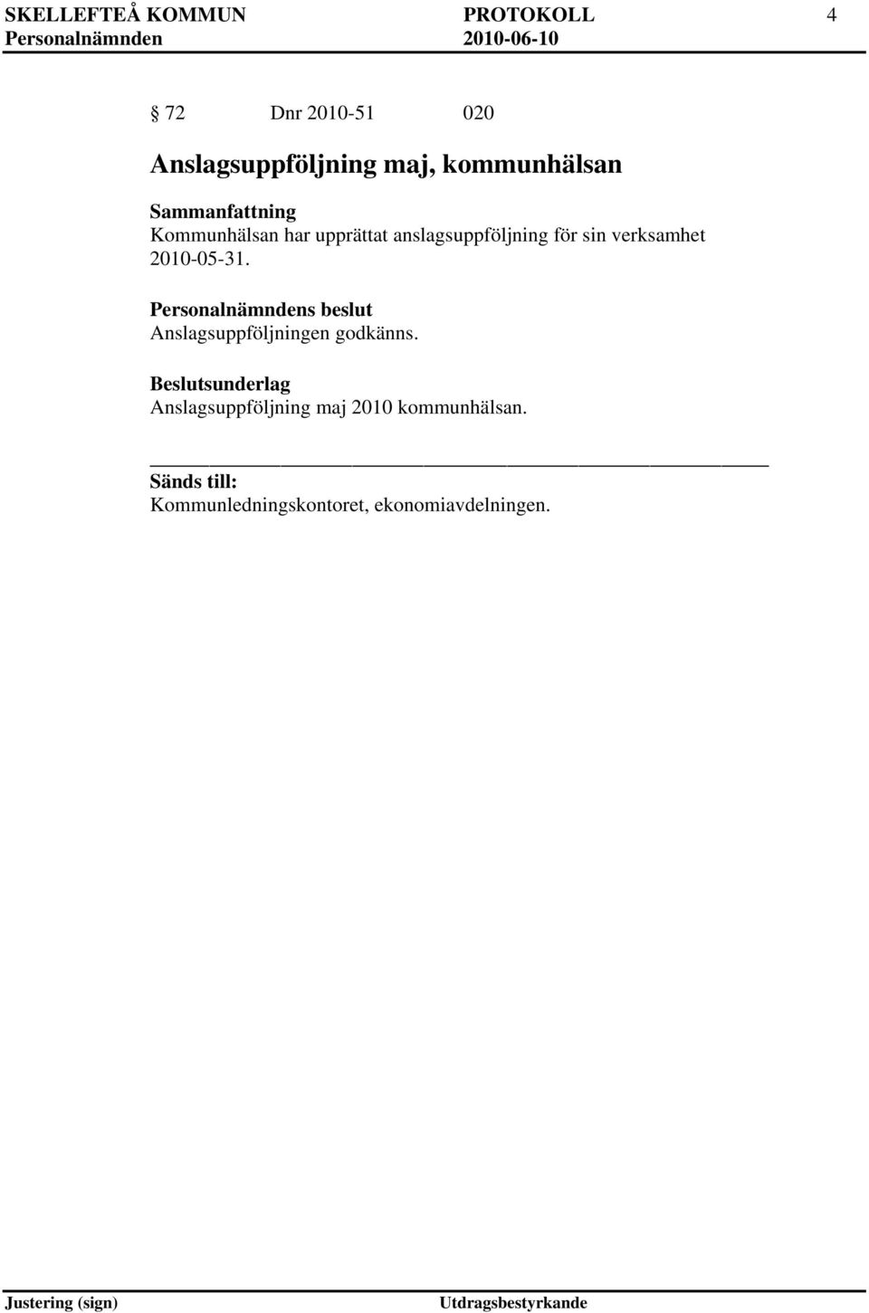 verksamhet 2010-05-31. Anslagsuppföljningen godkänns.