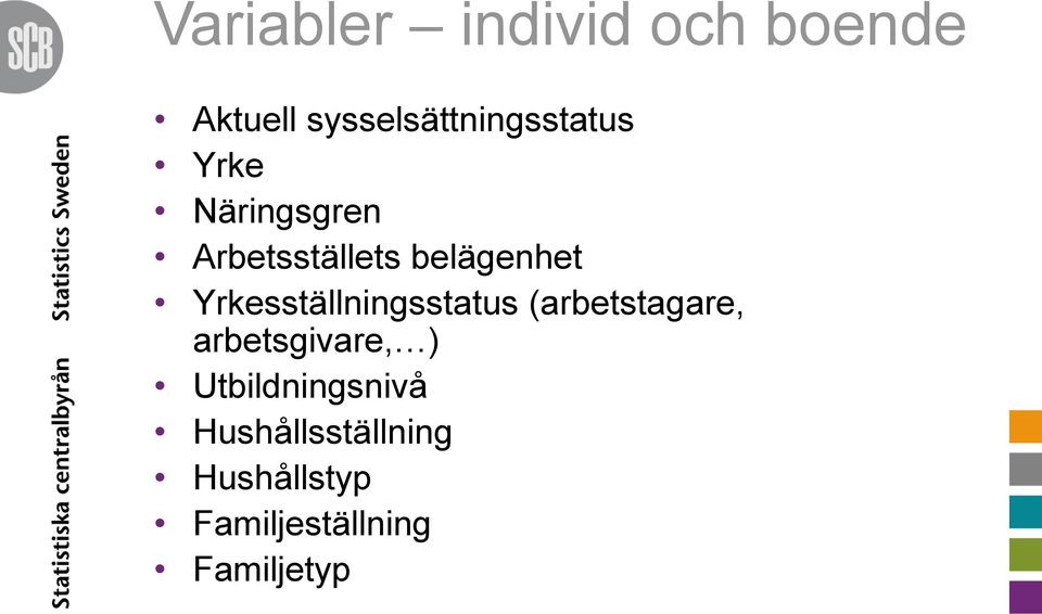 belägenhet Yrkesställningsstatus (arbetstagare,