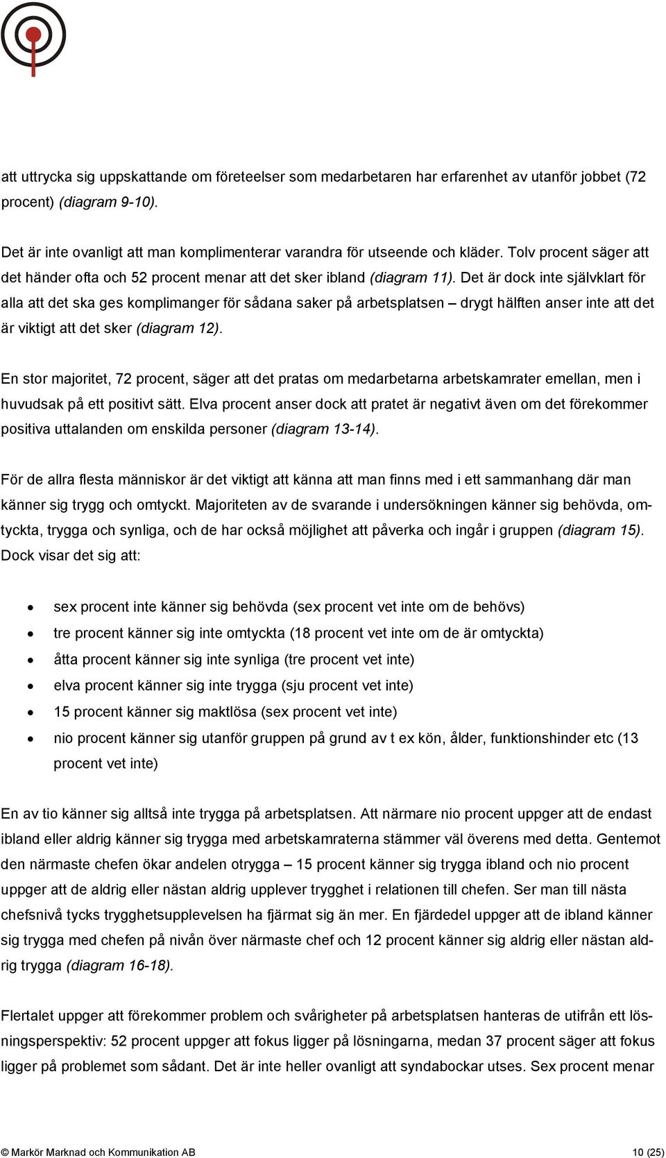 Det är dock inte självklart för alla att det ska ges komplimanger för sådana saker på arbetsplatsen drygt hälften anser inte att det är viktigt att det sker (diagram 12).