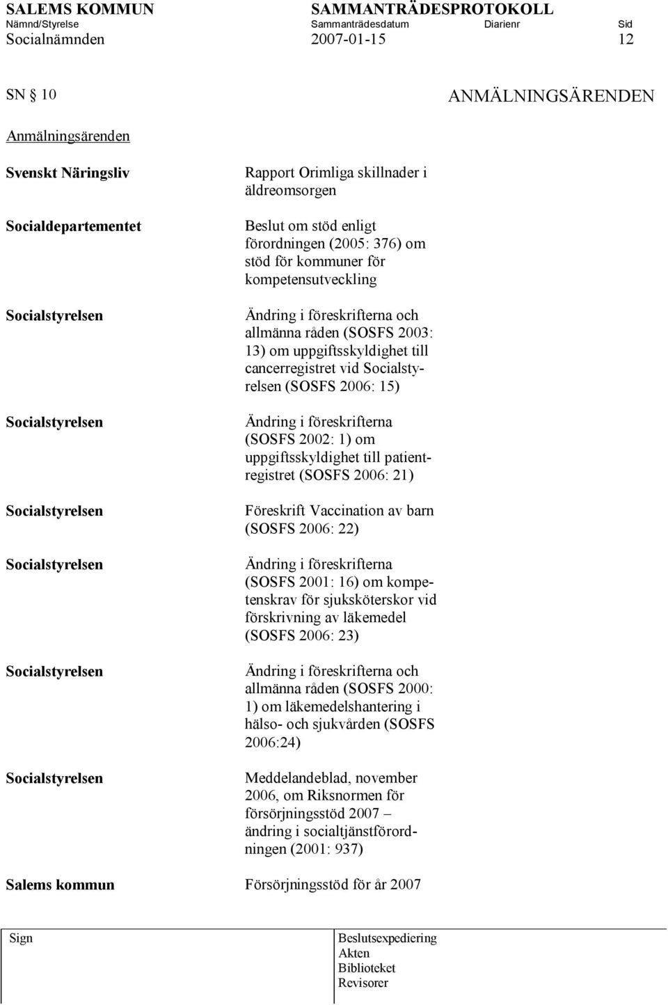 (SOSFS 2003: 13) om uppgiftsskyldighet till cancerregistret vid Socialstyrelsen (SOSFS 2006: 15) Ändring i föreskrifterna (SOSFS 2002: 1) om uppgiftsskyldighet till patientregistret (SOSFS 2006: 21)