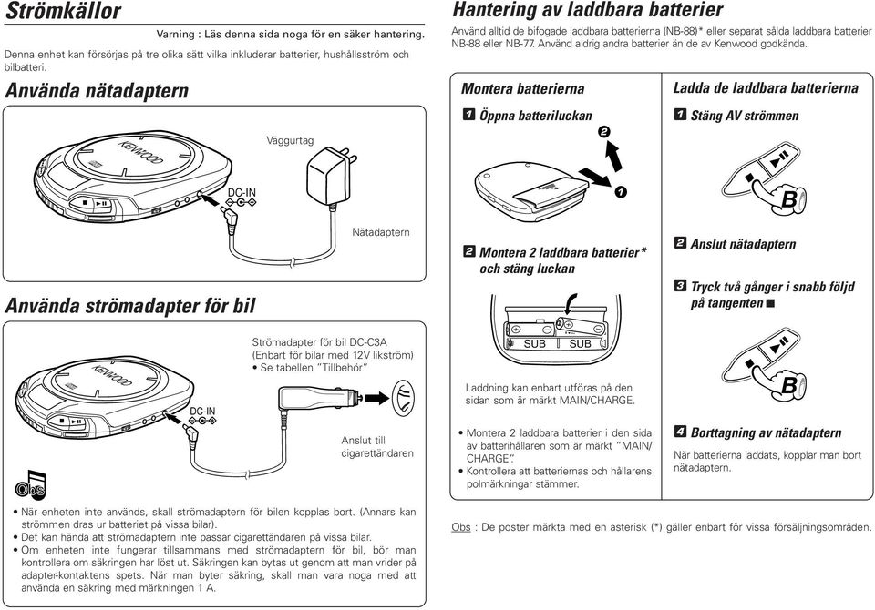 Använd aldrig andra batterier än de av Kenwood godkända.