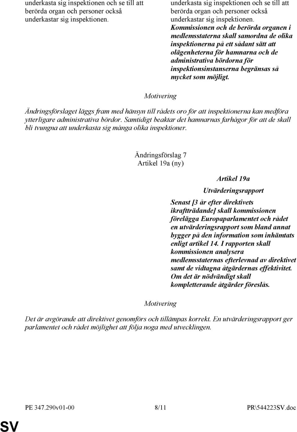 inspektionsinstanserna begränsas så mycket som möjligt. Ändringsförslaget läggs fram med hänsyn till rådets oro för att inspektionerna kan medföra ytterligare administrativa bördor.