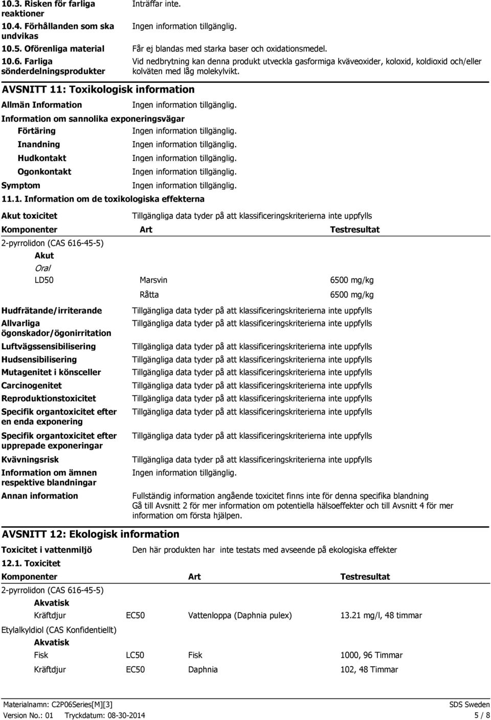 låg molekylvikt. Information om sannolika exponeringsvägar Förtäring Inandning Hudkontakt Ogonkontakt Symptom 11