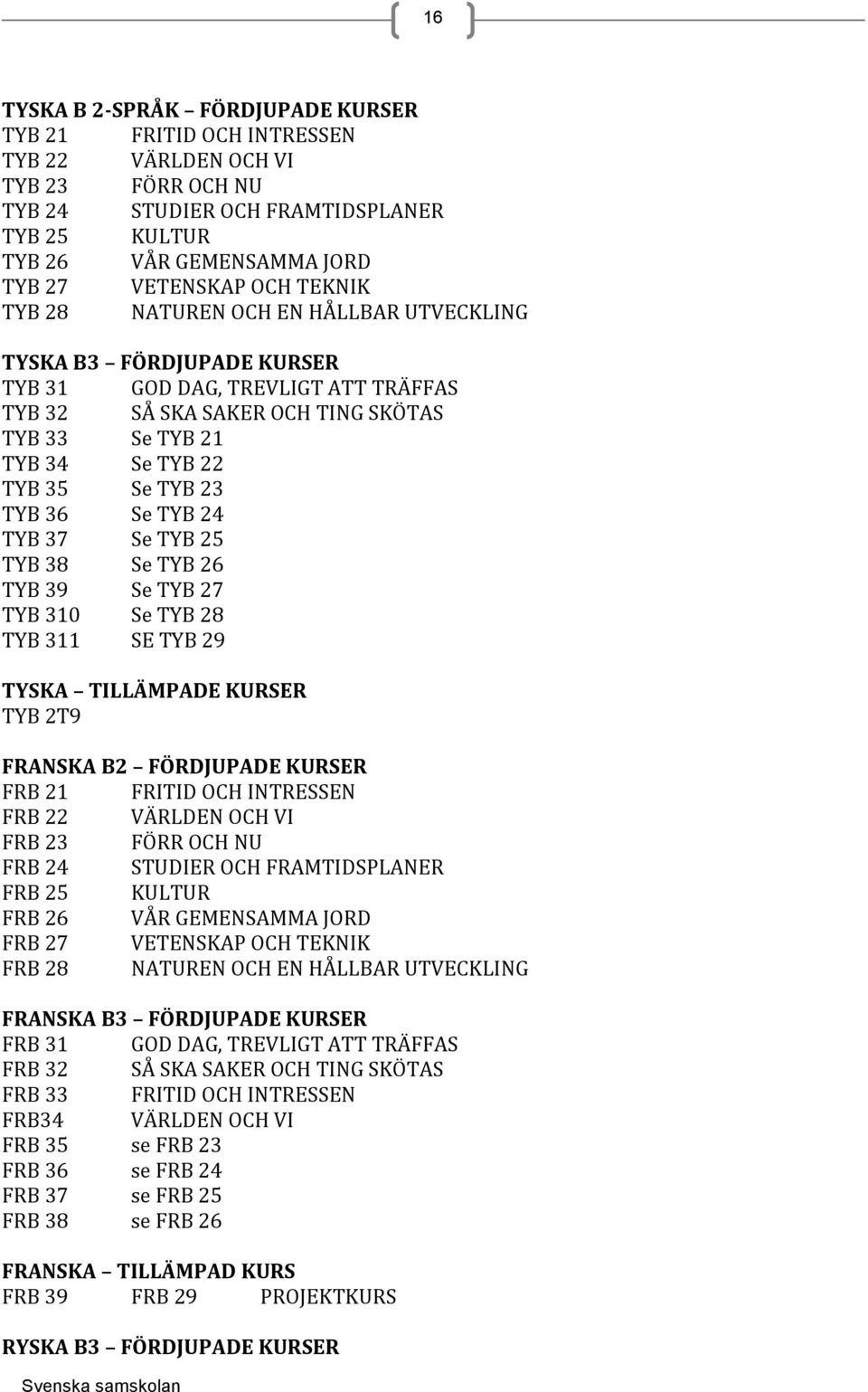 23 TYB 36 Se TYB 24 TYB 37 Se TYB 25 TYB 38 Se TYB 26 TYB 39 Se TYB 27 TYB 310 Se TYB 28 TYB 311 SE TYB 29 TYSKA TILLÄMPADE KURSER TYB 2T9 FRANSKA B2 FÖRDJUPADE KURSER FRB 21 FRITID OCH INTRESSEN FRB