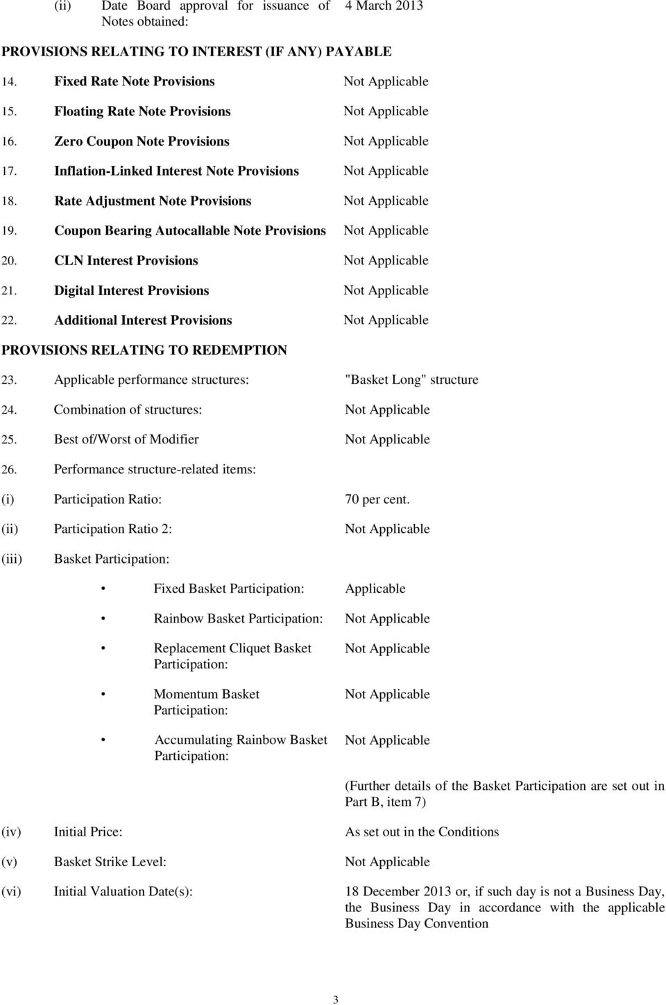 Rate Adjustment Note Provisions Not Applicable 19. Coupon Bearing Autocallable Note Provisions Not Applicable 20. CLN Interest Provisions Not Applicable 21.