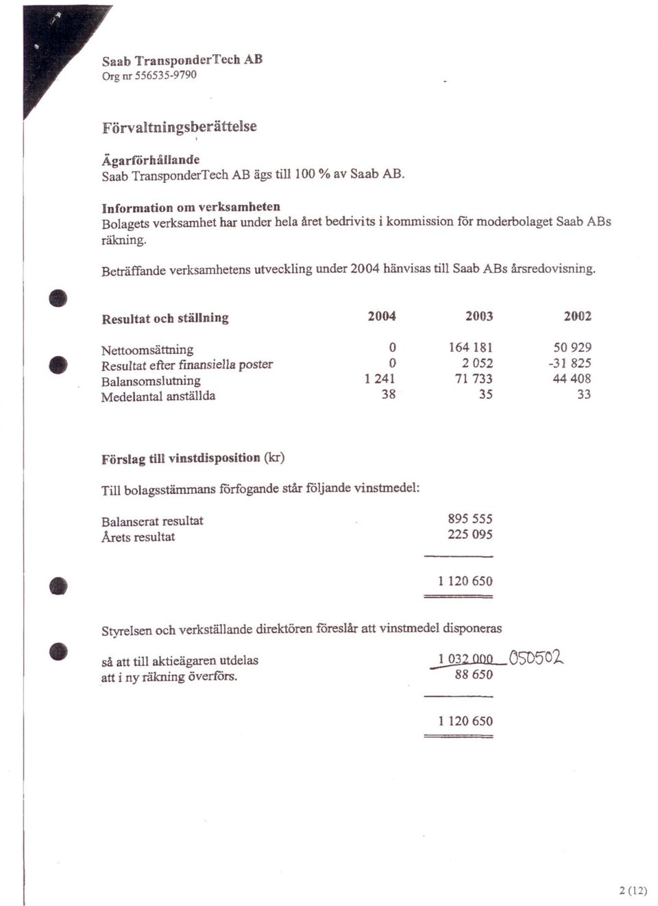 Beträffande verksamhetens utveckling under hänvisas till Saab s årsredvisning.